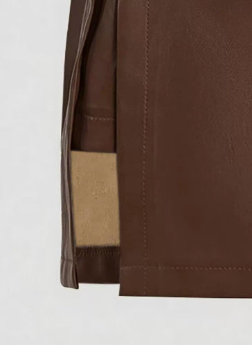 Womens Solid-Color Faux Leather Mini Skirt With Metal Buttons