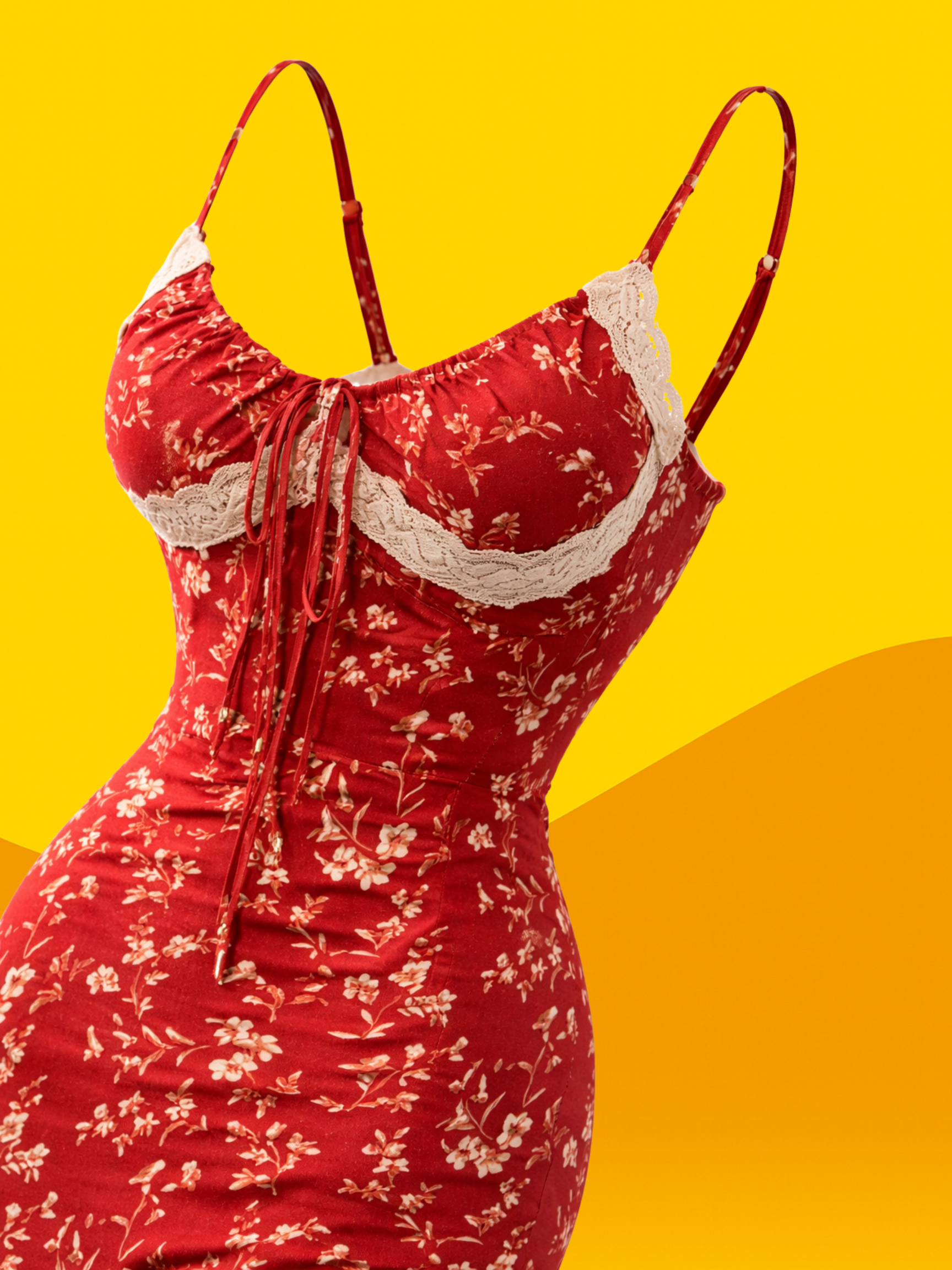 Style Vintage Floral Red Dress Hip Spaghetti Straps Long Dress