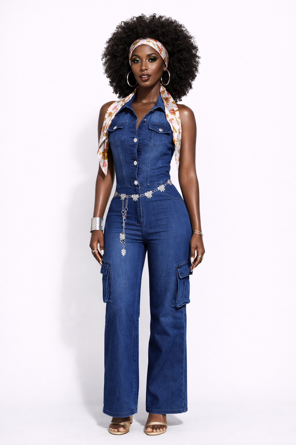 Tight Waist Slim High Elastic Wash Denim Jumpsuit