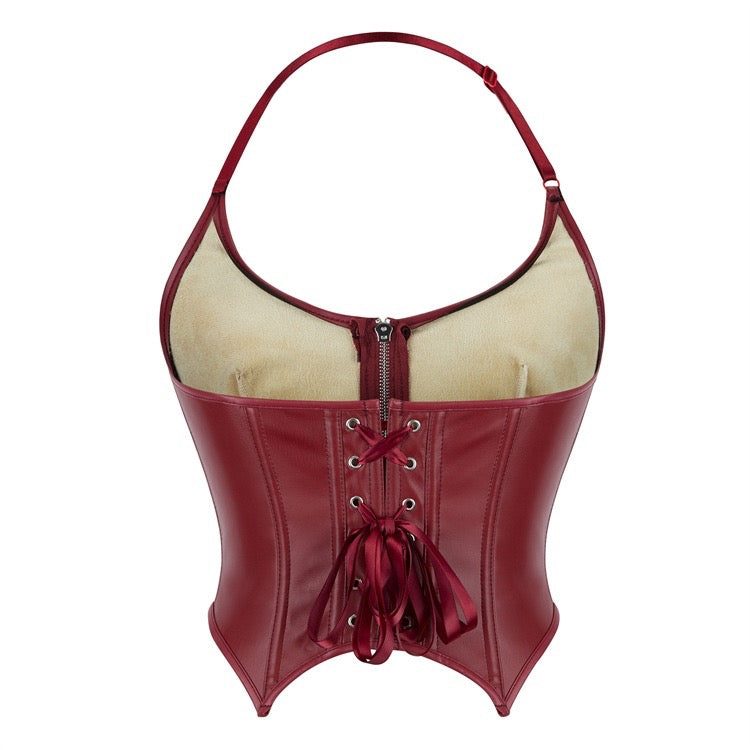 Leather Halter Zipper Women's Tube Top Chest Support Body Shaping Top