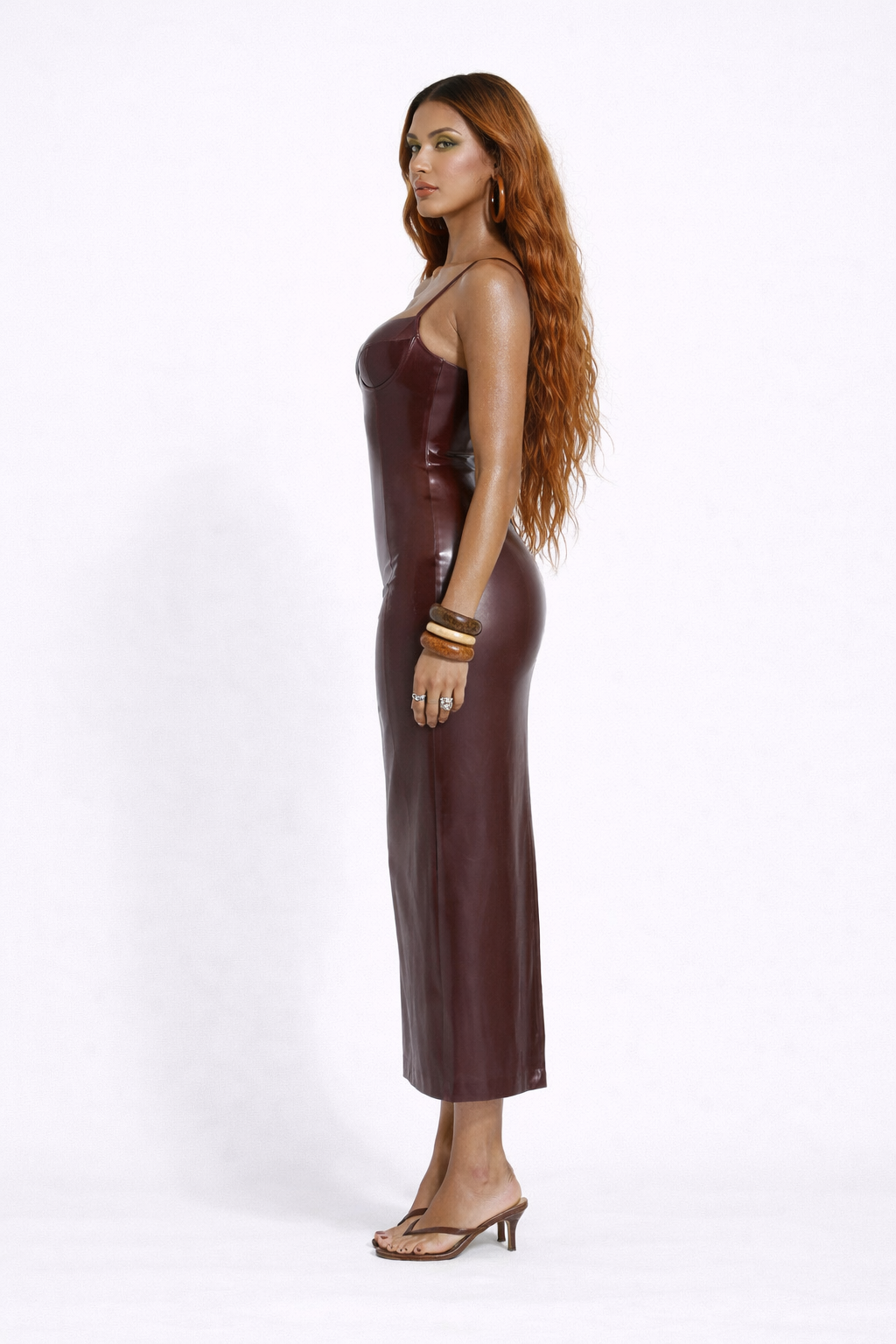 Spaghetti Straps Sleeveless Leather Sheath Dress