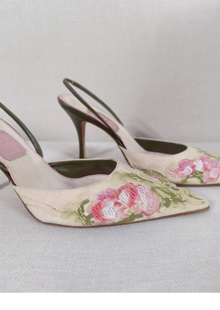 Vintage Pointed Embroidered High Heels