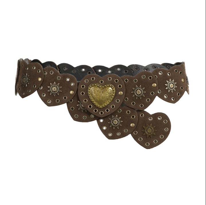 Women's Retro Heart Buckle Stitching Belt